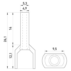 Ізольований наконечник e.terminal.stand.te.2.6.black (TE6014 black) 2x6 кв.мм, чорний, 100шт