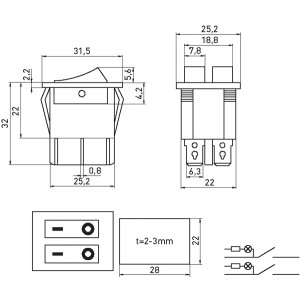 Перемикач клавішний e.switch.key.02, 6 pin, подвійний, з індикацією
