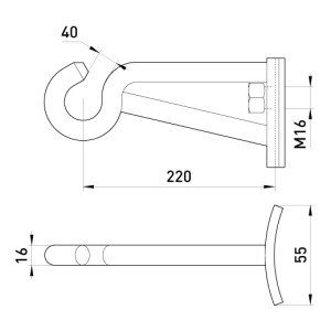 Кутовий гак e.angle.hook.pro.16.16.206, 206мм, М16