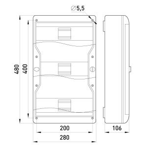 Корпус пластиковий, навісний (NT) 37-модульний, трирядний, IP 55, з непрозорими дверцятами