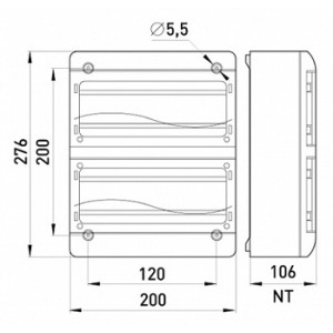 Корпус пластиковий, навісний (NT) 26-модульний, дворядний, IP 40
