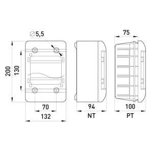 Корпус пластиковий, навісний (NT) 5-модульний, однорядний, IP 40, з непрозорими дверцятами