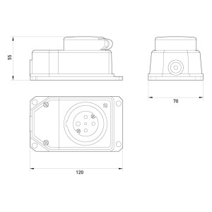 Силова розетка стаціонарна з захисною кришкою каучукова e.socket.rubber.062.16, 4п., 16А