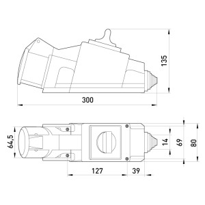 Силова розетка з вимикачем стаціонарна 3Р+Z, 400В, 32А, IP44