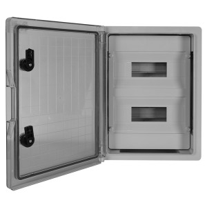 Корпус удароміцний з АБС-пластика e.plbox.300.400.165.24m.tr, 300х400х165мм, IP65 з прозорими дверцятами та панеллю під 24 модулі