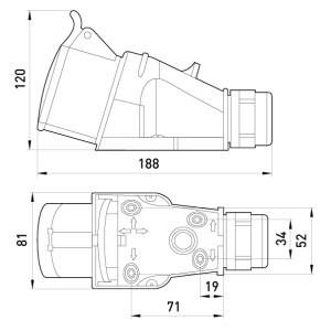 Силова розетка стаціонарна 3Р+N+Z, 400В, 32А, IP44 безгвинтова