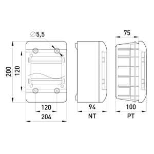 Корпус пластиковий, навісний (NT) 9-модульний, однорядний, IP 55