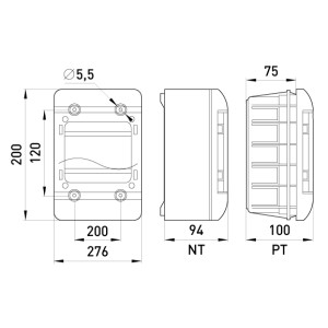 Корпус пластиковий, навісний (NT) 13-модульний, однорядний, IP 40, з непрозорими дверцятами