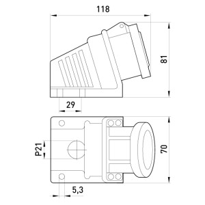 Силова розетка стаціонарна 2Р, 24В, 16А, IP44
