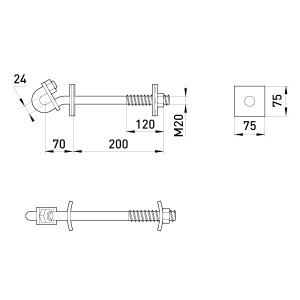 Наскрізний гак e.through.hook.pro.250.20.s, 200мм, М20 із запобіжною пластиною