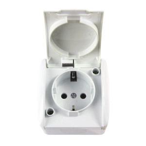 Розетка одинарна e.aqua.1231.gr з з/к, для зовнішнього монтажу, IP54, кришка біла