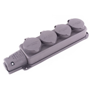 Розетка чотирьохмісна з захисною кришкою каучукова e.socket.rubber.029.4.16, з з/к, 16А