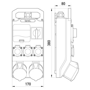 Монтажний набір - вікно 4 мод, вим. 0-1, 32А 3P+N+Z 400V, 16A 3P+N+Z 400V, 3x16A 2P+Z 250V