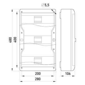Корпус пластиковий, навісний (NT) 37-модульний, трирядний, IP 40