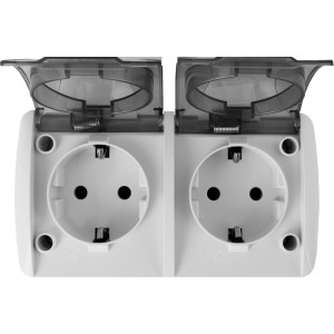 Розетка подвійна e.aqua.1232.grt з з/к, для зовнішнього монтажу, IP54, кришка прозора