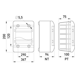 Корпус пластиковий, навісний (NT) 18-модульний, однорядний, IP 40, з непрозорими дверцятами