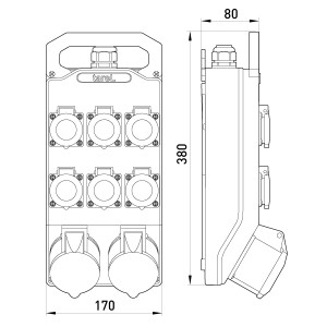 Монтажний набір 2x16A 3P+N+Z 400V, 6x16A 2P+Z 250V