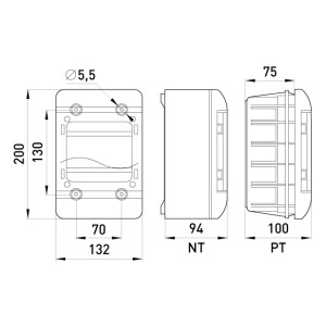 Корпус пластиковий, навісний (NT) 5-модульний, однорядний, IP 55, з непрозорими дверцятами