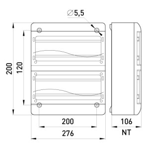 Корпус пластиковий, навісний (NT) 26-модульний, дворядний, IP 40, з непрозорими дверцятами
