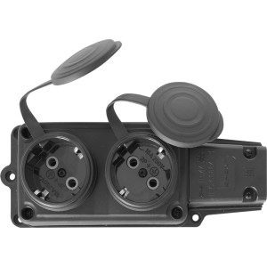 Розетка подвійна з захисною кришкою каучукова e.socket.rubber.029.2.16, з з/к, 16А