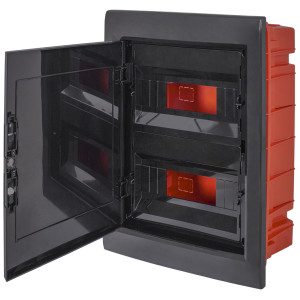 Корпус пластиковий на 24 модулів e.plbox.pro.w.24b.black вбудованний, чорний з непрозорими дверцятами IP40