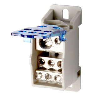 Блок розподільчий e.sn.pro.160 на DIN-рейку, 160А (вхід 1*10,,,70, 1*6...16 кв.мм/вихід 6*2,5...16 кв.мм)