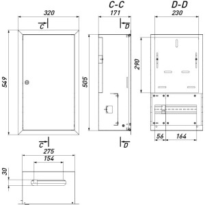 Корпус обліку металевий e.mbox.pro.w.f3.12 IP31 вбудований під 3ф лічильник, 12 модулів