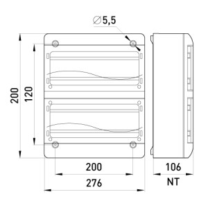 Корпус пластиковий, навісний (NT) 26-модульний, дворядний, IP 55