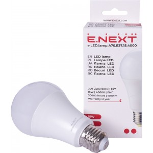 Лампа світлодіодна e.LED.lamp.A70.E27.15.4000, 15Вт, 4000К