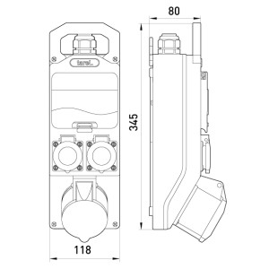 Монтажний набір - вікно 5мод. 32А 3Р+Z 400V 2x16A 2P+Z 250V