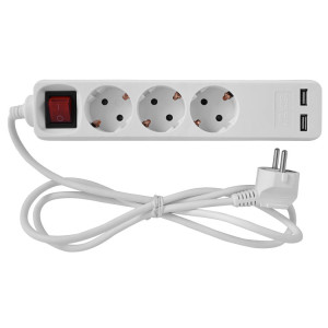 Подовжувач e.es.3.1.5.z.s.b.2.usb 3 гнізда, 1.5м, з з/к з USB-зарядкою, з вимикачем, baby protect