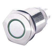 Кнопка металева пласка з підсвічуванням, 1NO+1NC, зелена  220V. TYJ 16-261