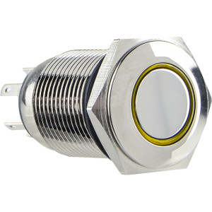 Кнопка металева пласка з підсвічуванням, 1NO+1NC, жовта  220V. TYJ 16-261