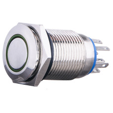 Кнопка металева пласка з фіксац. 2NO+2NC, з підсвічуванням, зелена 220V. TYJ 16-362