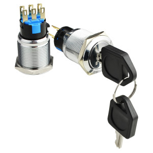 Кнопка металева з ключем 3-и позиційна 2NO+2NC. TY 19C-K11/3