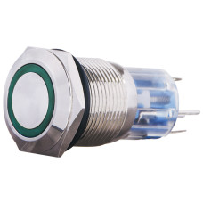 Кнопка металева пласка з підсвічуванням, 1NO+1NC, зелена  220V. TYJ 19-271