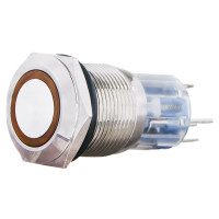 Кнопка металева пласка з підсвічуванням, 1NO+1NC, жовта  220V. TYJ 19-271