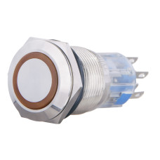 Кнопка металева пласка з підсвічуванням, 2NO+2NC, жовта  220V. TYJ 19-272