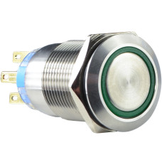 Кнопка металева пласка з підсвічуванням, 2NO+2NC, зелена 220V. TYJ 19-272