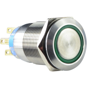 Кнопка металева пласка з підсвічуванням, 2NO+2NC, зелена 220V. TYJ 19-272