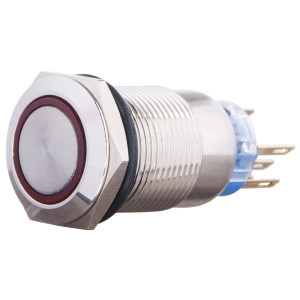 Кнопка металева пласка з фіксац. 1NO+1NC, з підсвічуванням, червона 220V. TYJ 19-371