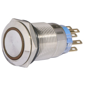 Кнопка металева пласка з фіксац. 2NO+2NC, з підсвічуванням, жовта 220V. TYJ 19-372