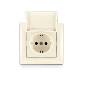 Розетка з заземленням і кришкою, кремовий