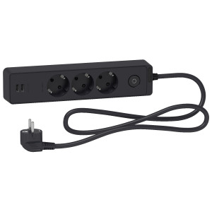 ПОДОВЖУВАЧ UNICA EXTEND НА 3 РОЗЕТКИ З ЗАЗЕМЛЕННЯМ+2*USB-РОЗЕТКИ, 1.5М, ЧОРНИЙ