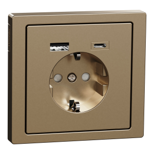 Розетка SCHUKO з подвійною USB-
зарядкою, 3 А, тип А+С, Шампань,D-Life, Merten  Scheider Electric  MTN2367-6051