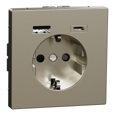 Розетка SCHUKO з подвійною USB-
зарядкою, 3 А, тип А+С, Нікель ,D-Life, Merten  Scheider Electric  MTN2367-6050