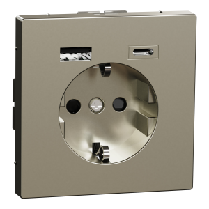 Розетка SCHUKO з подвійною USB-
зарядкою, 3 А, тип А+С, Нікель ,D-Life, Merten  Scheider Electric  MTN2367-6050