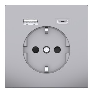 Розетка SCHUKO з подвійною USB-
зарядкою, 3 А, тип А+С, нержавіюча сталь,  D-Life  Schneider Electric MTN2367-6036