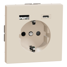 Розетка SCHUKO з подвійною USB-
зарядкою, 3 А, тип А+С, Сахара,  D-Life  Scheider Electric MTN2367-6033