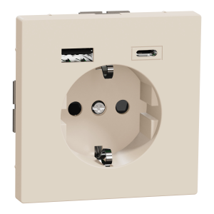Розетка SCHUKO з подвійною USB-
зарядкою, 3 А, тип А+С, Сахара,  D-Life  Scheider Electric MTN2367-6033